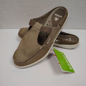 CROCS Walu Mule Khaki/Stucco Standard Fit Slip On Canvas Shoes Womens 10